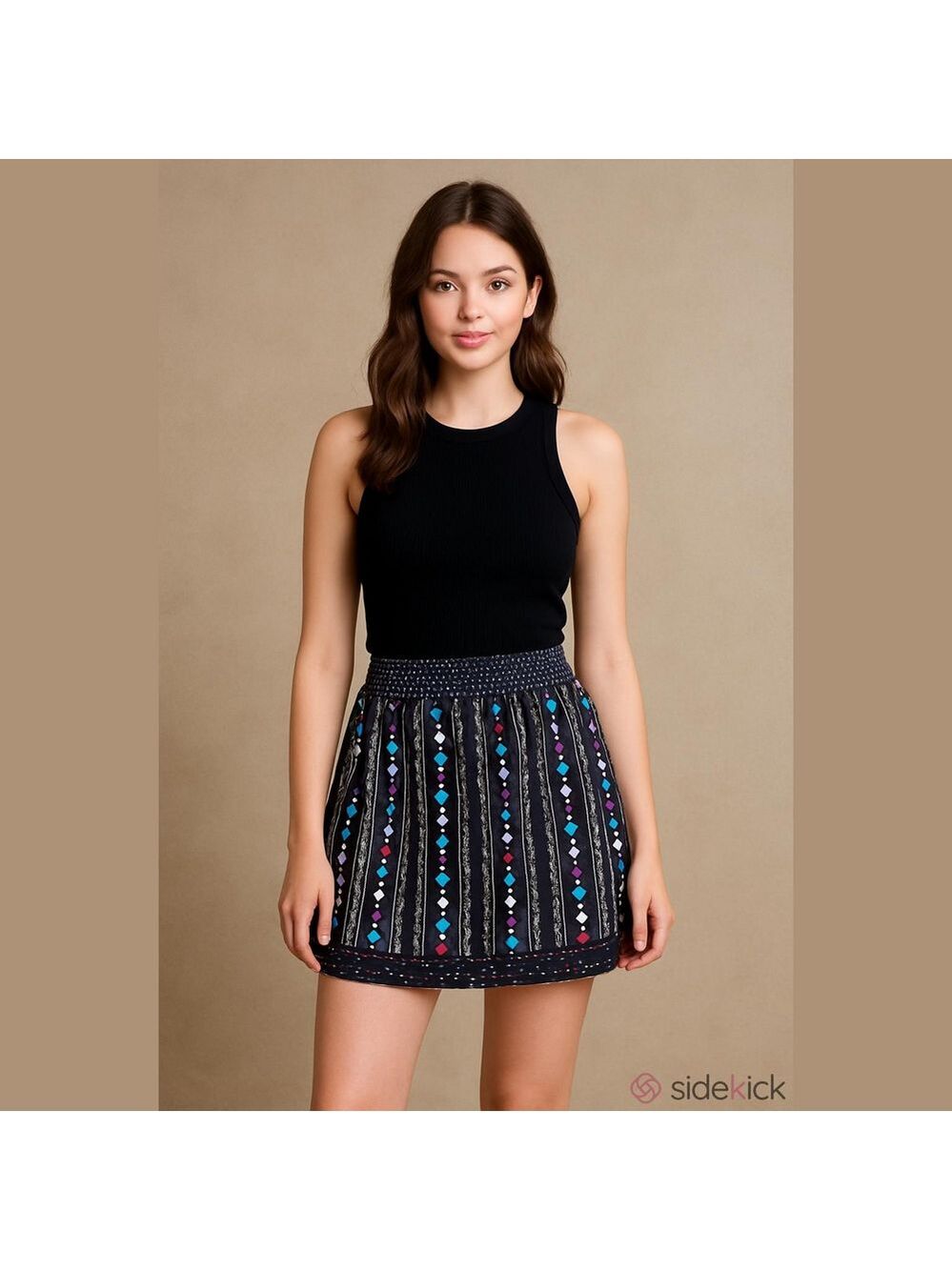 4/$67 Deal! Esprit Black Skirt with Teal and Purple Design